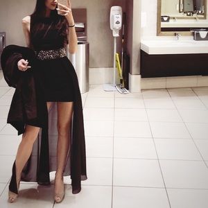 Bebe high low black dress with beads